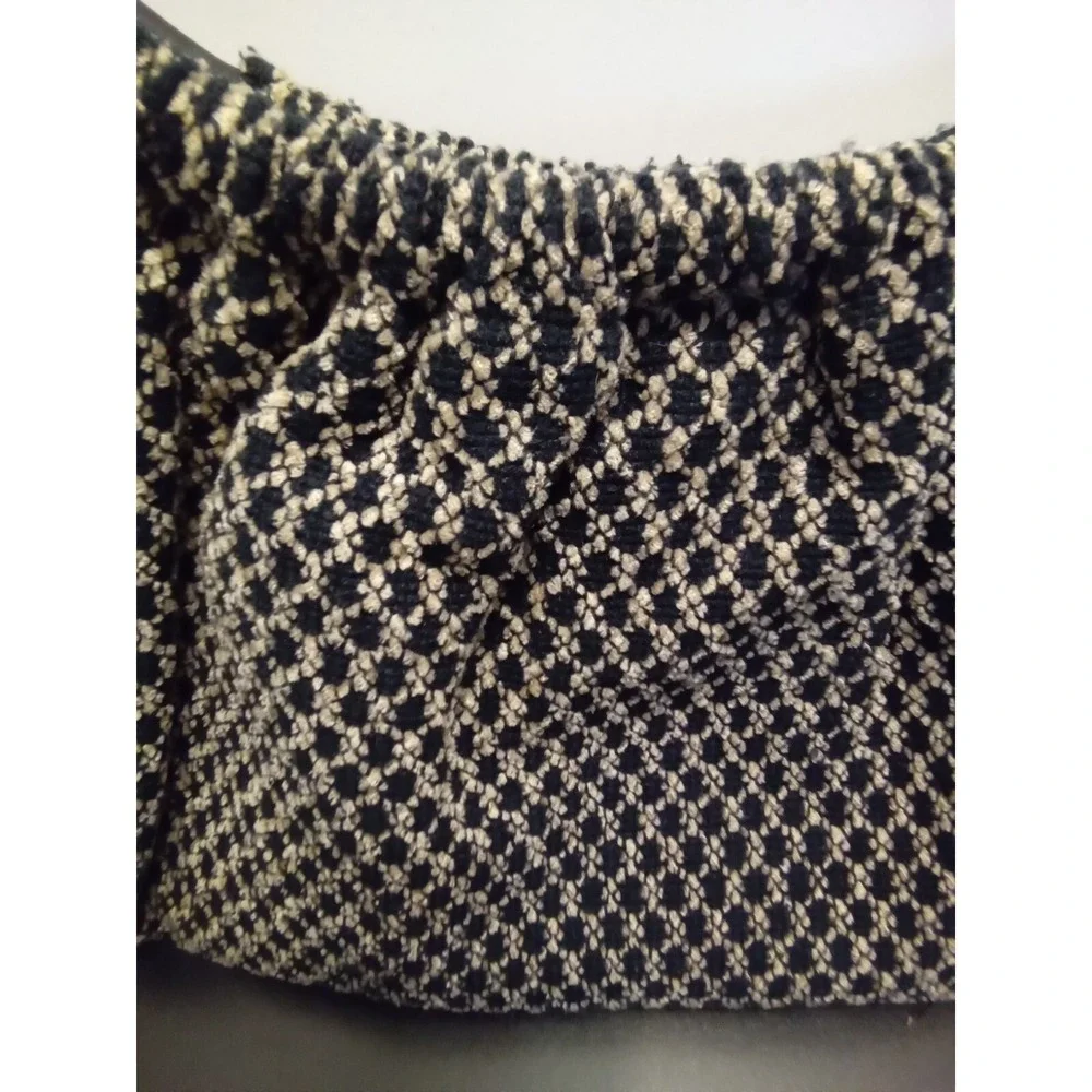 Valerie Stevens Black Cream Diamond Knit Hobo Bag Circular Handle Shoulder Purse